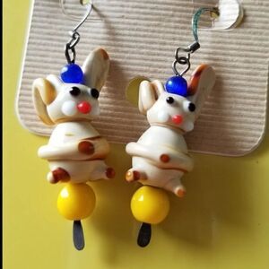 Artistic rabbit dangle earrings vintage funky quirky handmade fashion costume je